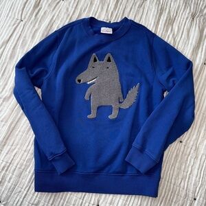 Hanna Andersson Boys Size 12 Royal Blue Crewneck Wolf Appliqué Print Sweatshirt